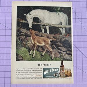 1947 White Horse Blended Whiskey: The Favorite, Vintage Print Ad